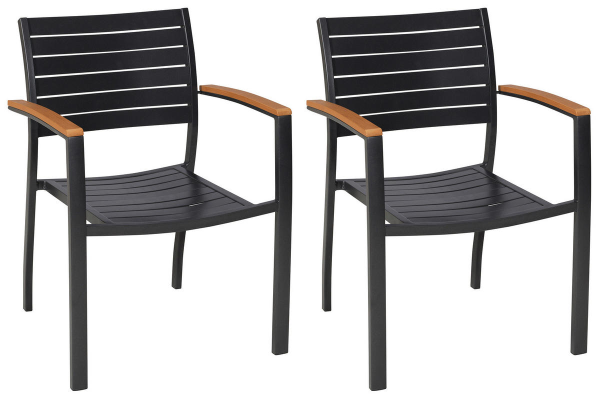 GARTENSTUHL-SET Aluminium Naturfarben, Graphitfarben  - Graphitfarben/Naturfarben, KONVENTIONELL, Kunststoff/Metall (55/84/61cm) - Gardenson