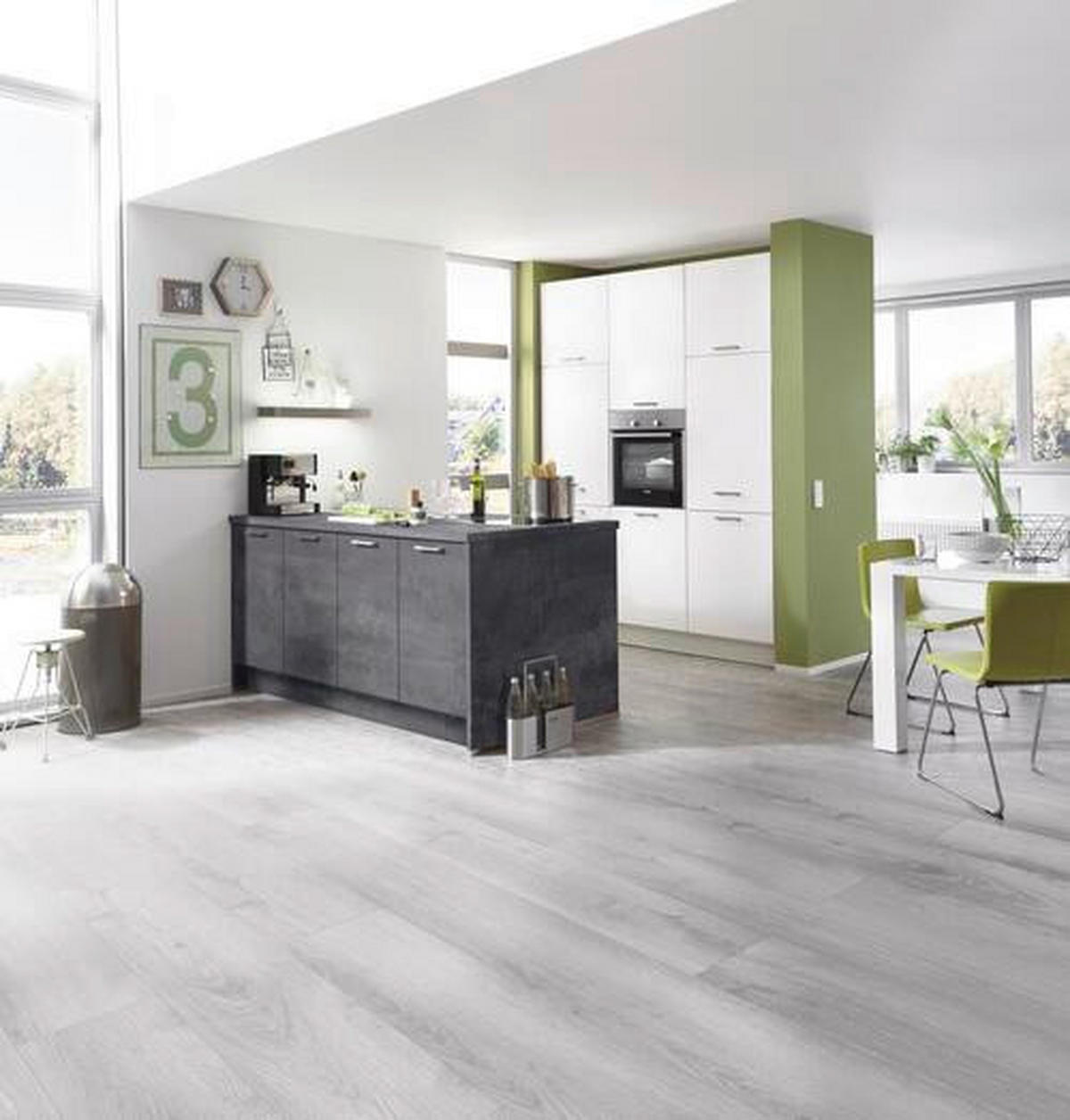 EINBAUKÜCHE  - Weiß, Design, Holzwerkstoff (180+185cm) - Celina