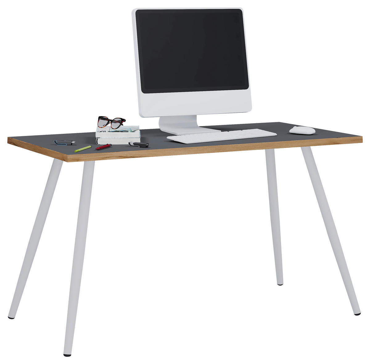 SCHREIBTISCH 110/80/70 cm  in Anthrazit, Honigeiche  - Honigeiche/Weiss, Design, Holzwerkstoff/Metall (110/80/70cm) - MID.YOU