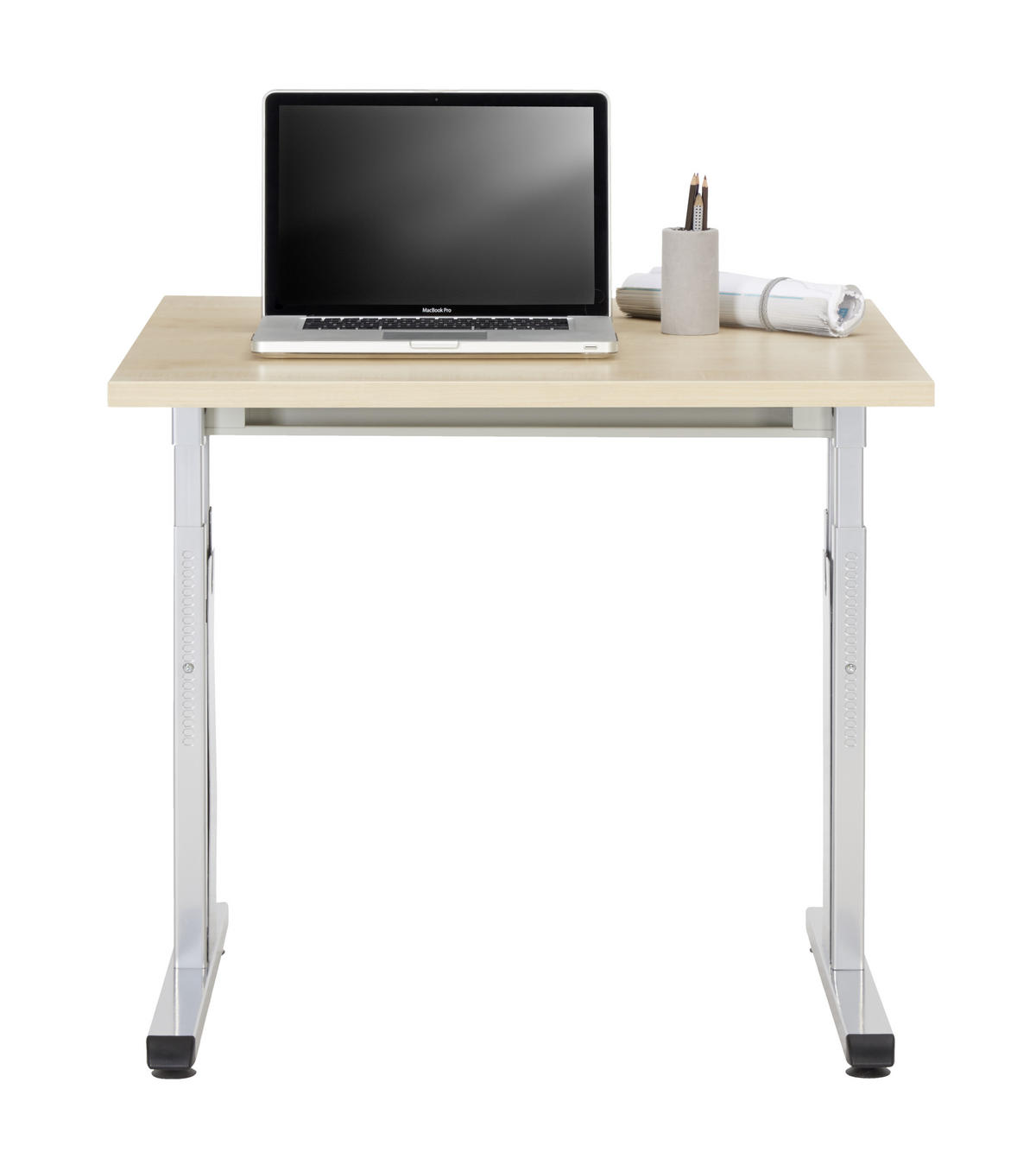 SCHREIBTISCH EXPRESSBÜRO - Silberfarben/Ahornfarben, KONVENTIONELL, Holzwerkstoff/Metall (80/80/65-85cm) - Venda