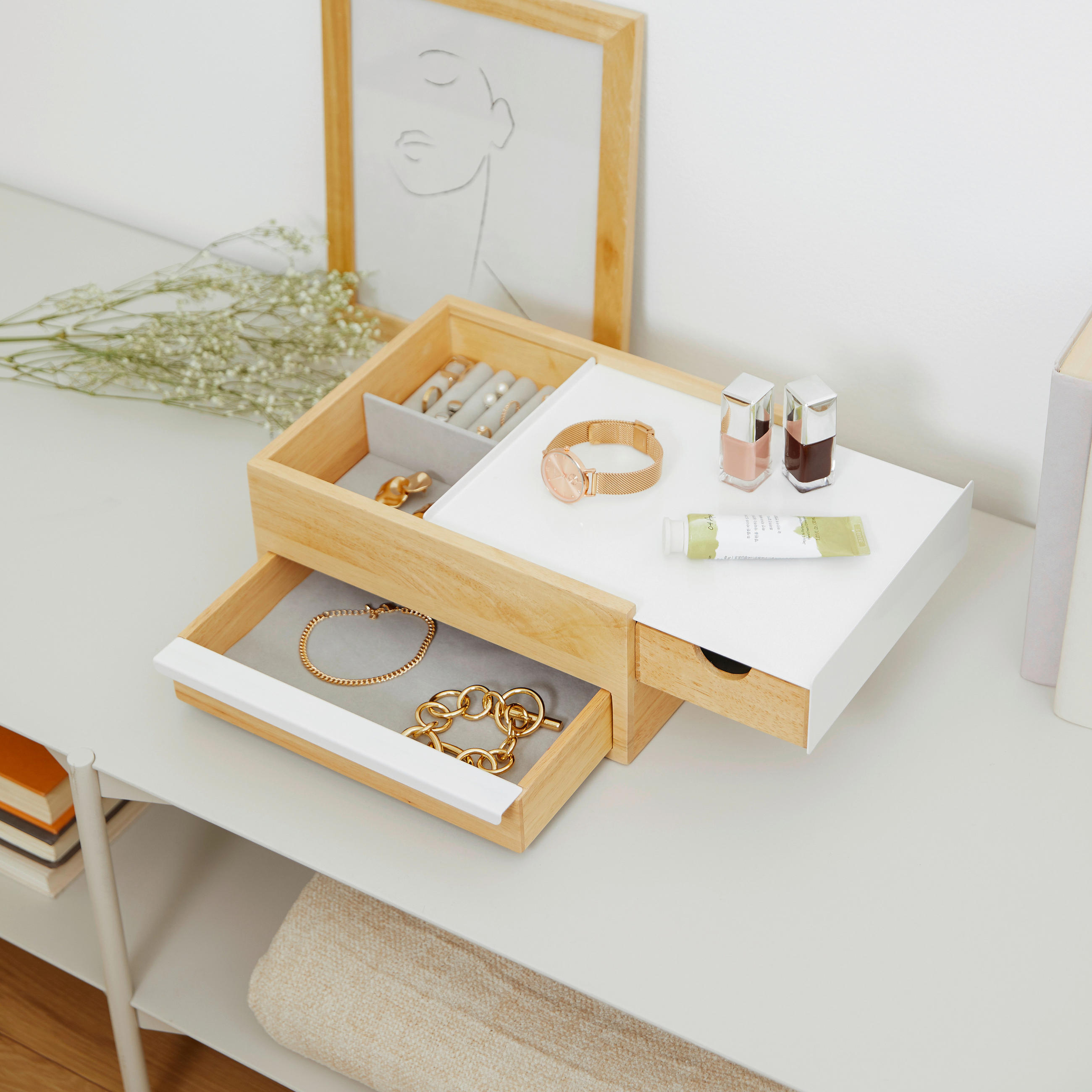 SCHMUCKBOX - Naturfarben/Weiß, Design, Holz/Metall (22,1/11,9/25,9cm) - Umbra