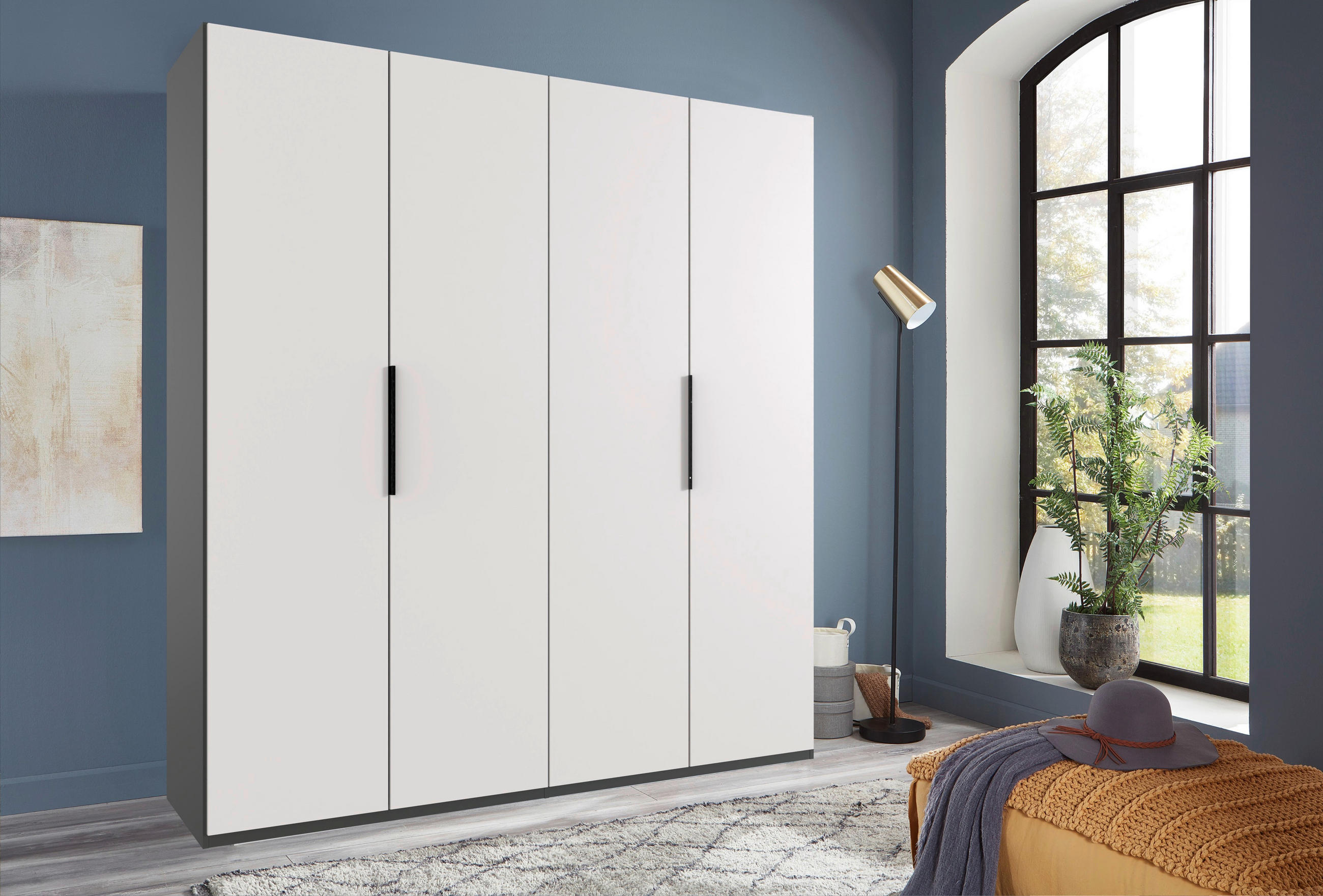 DREHTÜRENSCHRANK in Graphitfarben, Weiss  - Weiss/Schwarz, Konventionell, Holzwerkstoff/Metall (200/236/58cm) - Hom`in