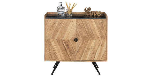 BAR in Schwarz, Akaziefarben - Schwarz/Akaziefarben, Trend, Holz/Stein (88/40/85cm) - Ambia Home