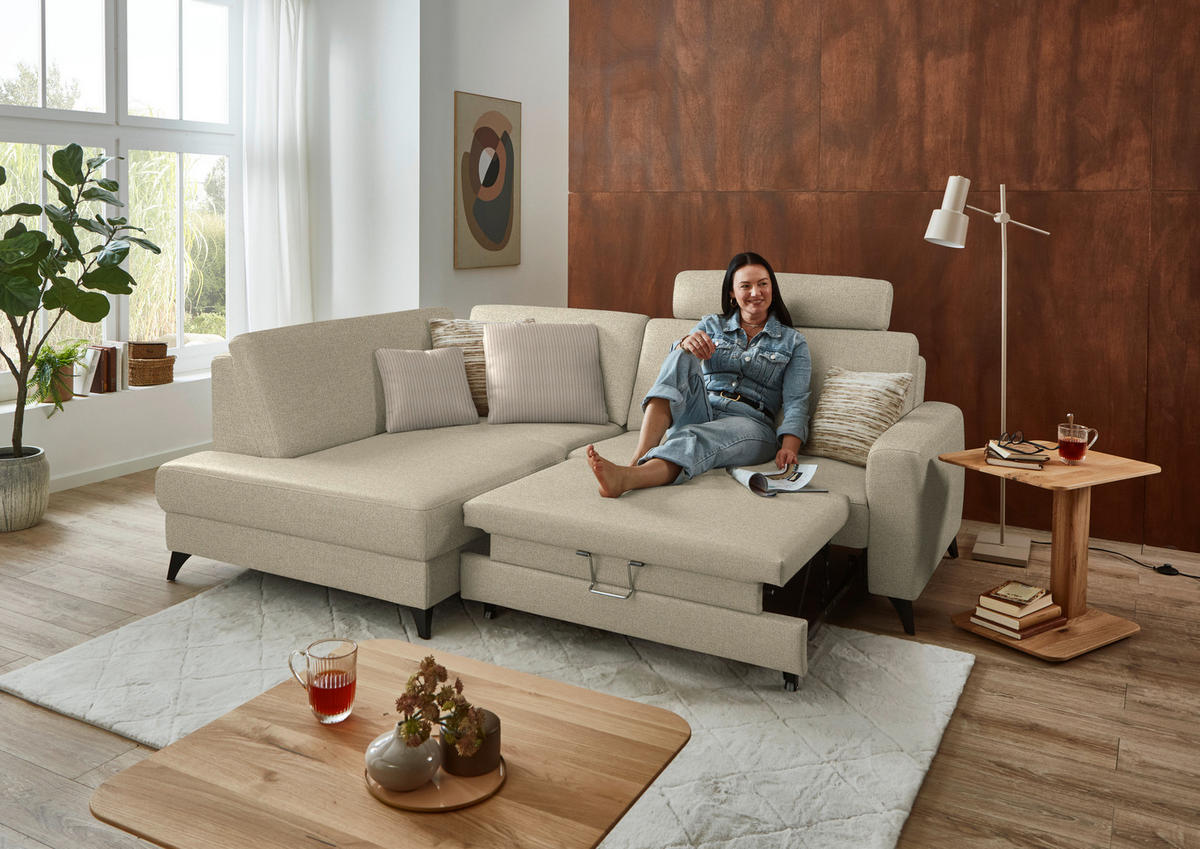 ECKSOFA  Chenille Sandfarben  - Sandfarben/Schwarz, Design, Textil/Metall (182/239cm) - Beldomo Comfort