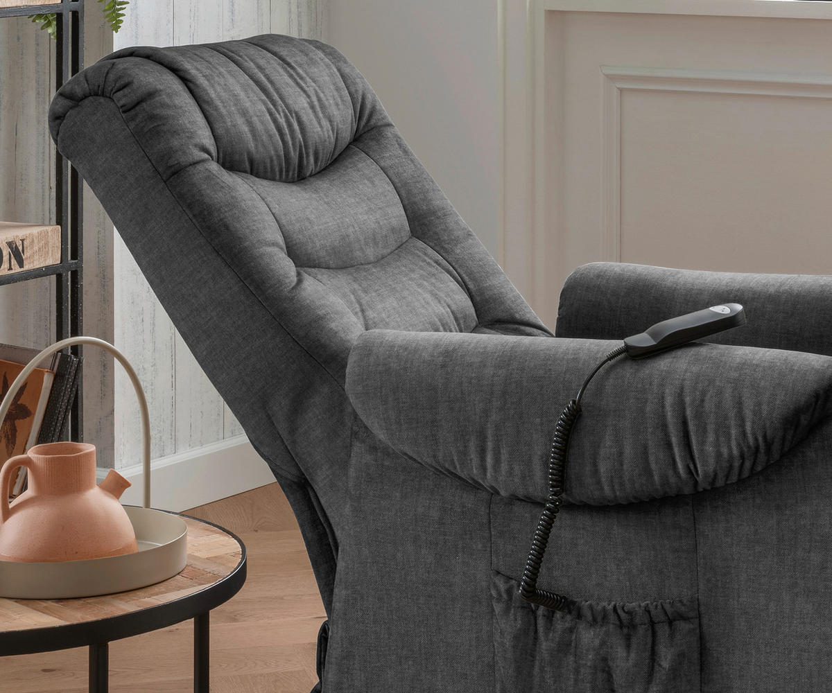 FERNSEHSESSEL in Velours Dunkelgrau  - Dunkelgrau/Schwarz, Design, Kunststoff/Textil (76/106/94cm) - Livetastic