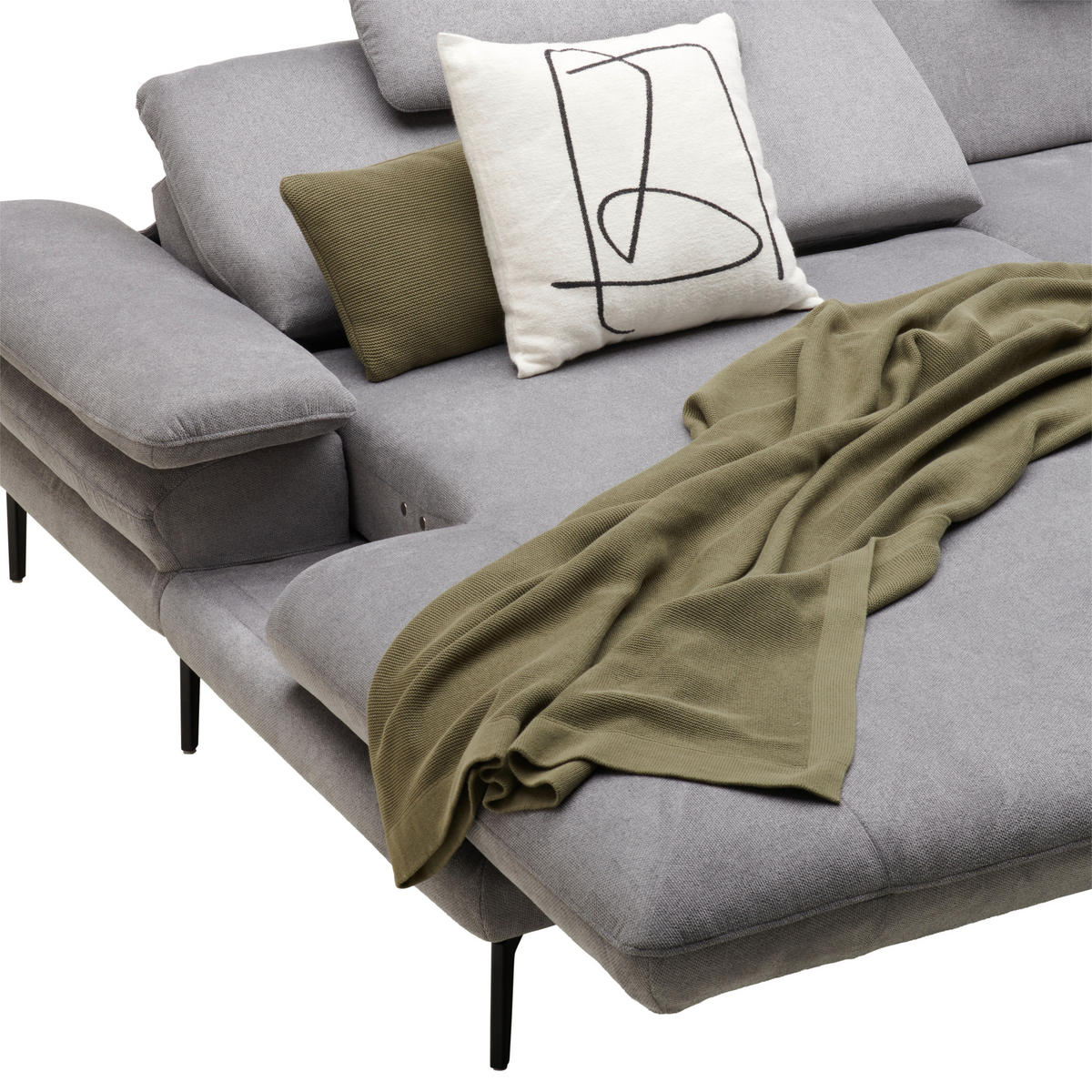 ECKSOFA in Webstoff Grau  - Schwarz/Grau, Design, Textil/Metall (180/284cm) - Dieter Knoll