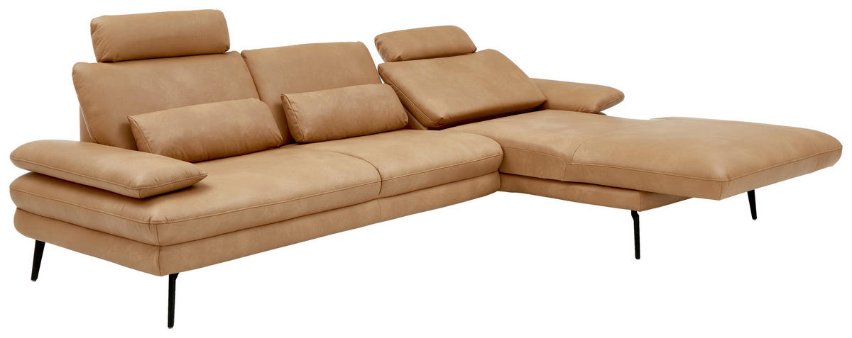 ECKSOFA Honig Echtleder  - Schwarz/Honig, Design, Leder/Metall (310/180cm) - Dieter Knoll