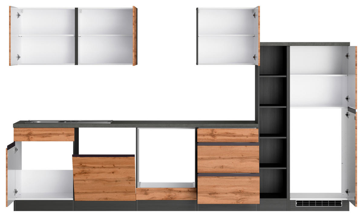 KÜCHENLEERBLOCK 330 cm   in Graphitfarben, Eiche Wotan  - Eiche Wotan/Graphitfarben, Design, Holzwerkstoff (330cm) - Held