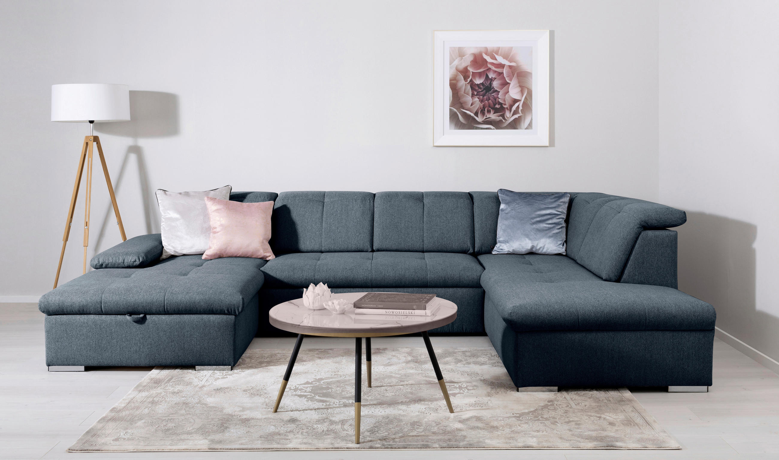 WOHNLANDSCHAFT Dunkelblau  - Dunkelblau/Grau, Design, Textil/Metall (173/328/215cm) - MID.YOU
