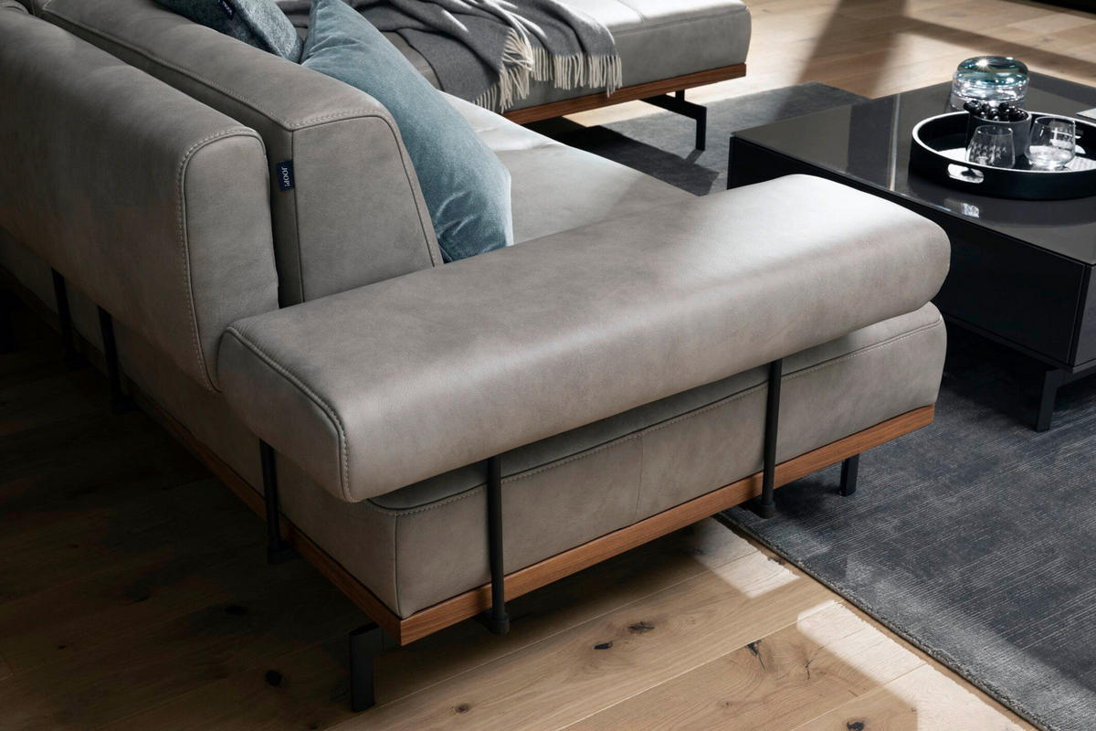 ECKSOFA in Echtleder Nussbaumfarben, Hellgrau  - Anthrazit/Nussbaumfarben, Design, Leder/Holz (237/295cm) - Joop!
