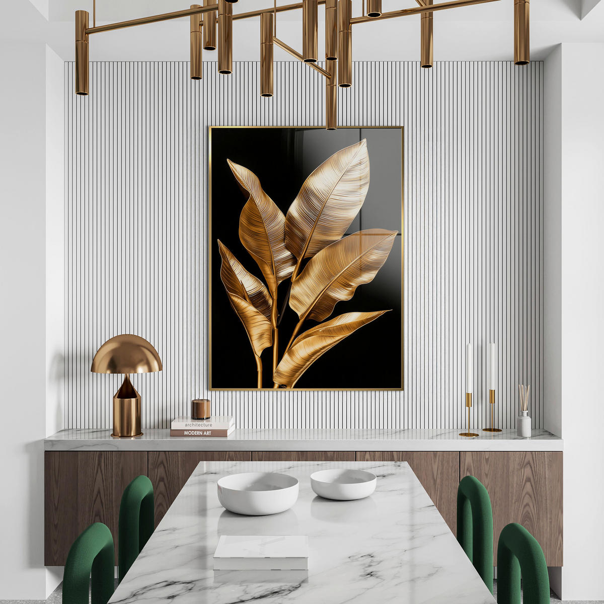 GLASBILD Blätter 80/120 cm  - Goldfarben/Schwarz, Basics, Glas/Holz (80/120cm)