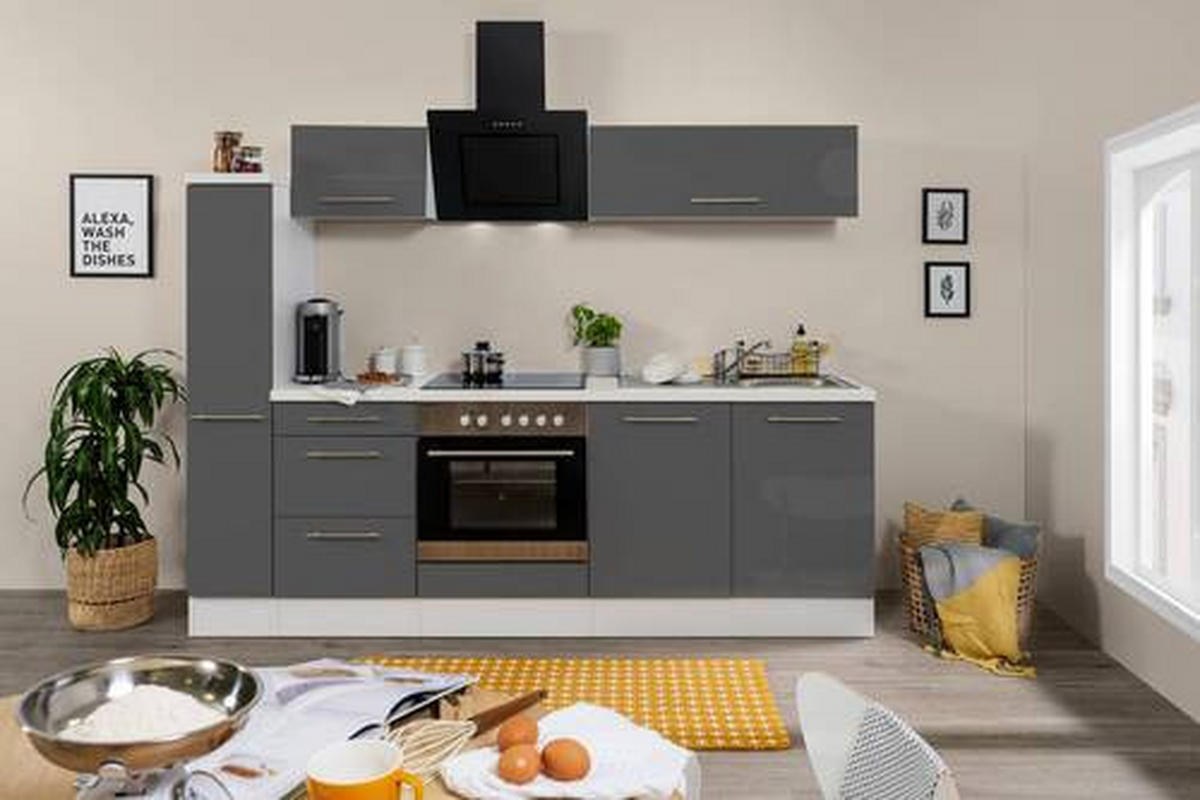 KÜCHENBLOCK 240 cm   in Grau, Schwarz, Weiss  - Weiss/Alufarben, Konventionell, Holzwerkstoff (240cm) - Respekta