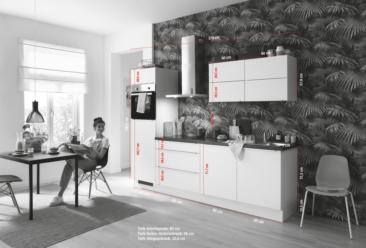 KÜCHENLEERBLOCK 270 cm   Weiss, Dunkelgrau  - Weiss/Edelstahlfarben, Basics, Holzwerkstoff/Metall (270cm) - Impuls