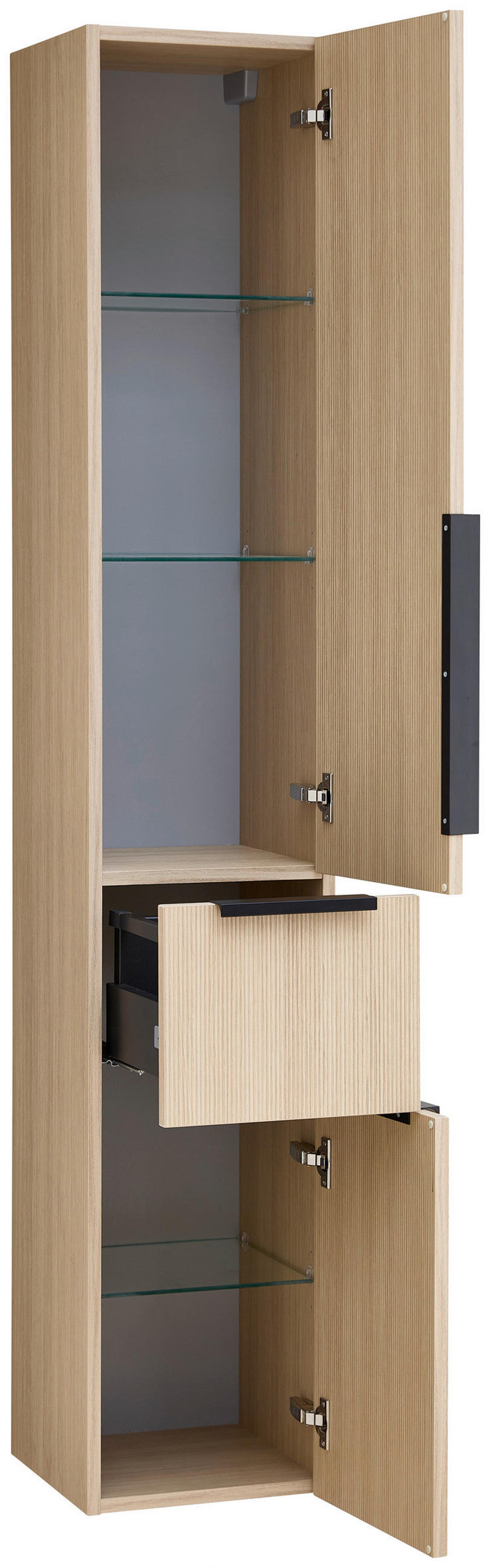 HOCHSCHRANK 30/168/33 cm  - Eichefarben/Schwarz, Natur, Glas/Holzwerkstoff (30/168/33cm) - Sadena