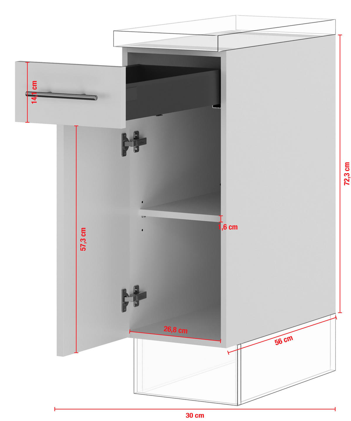 SCHUBKASTENUNTERSCHRANK 30/87,8/57,6 cm  in Weiß  - Edelstahlfarben/Weiß, Basics, Holzwerkstoff/Metall (30/87,8/57,6cm) - Impuls