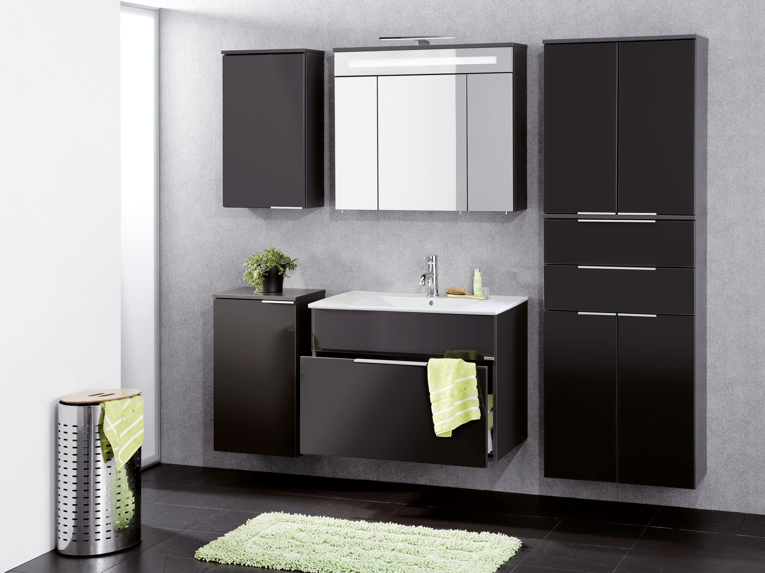 HOCHSCHRANK 64/180/39 cm  - Anthrazit/Silberfarben, MODERN, Glas/Holzwerkstoff (64/180/39cm) - MID.YOU