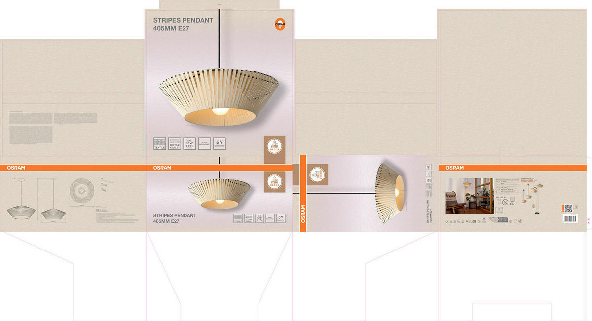 HÄNGELEUCHTE 40,5/120 cm  - Beige, Basics, Textil/Metall (40,5/120cm) - Osram