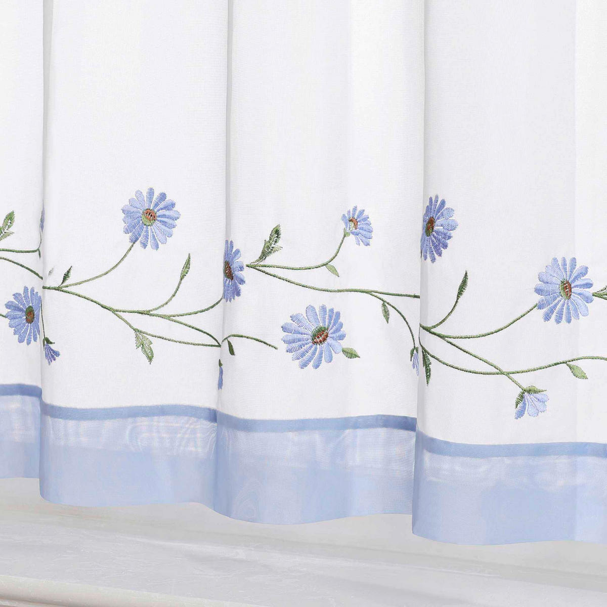 KURZGARDINE   120/45 cm   - Weiß/Hellblau, Basics, Textil (120/45cm) - Joyswahl