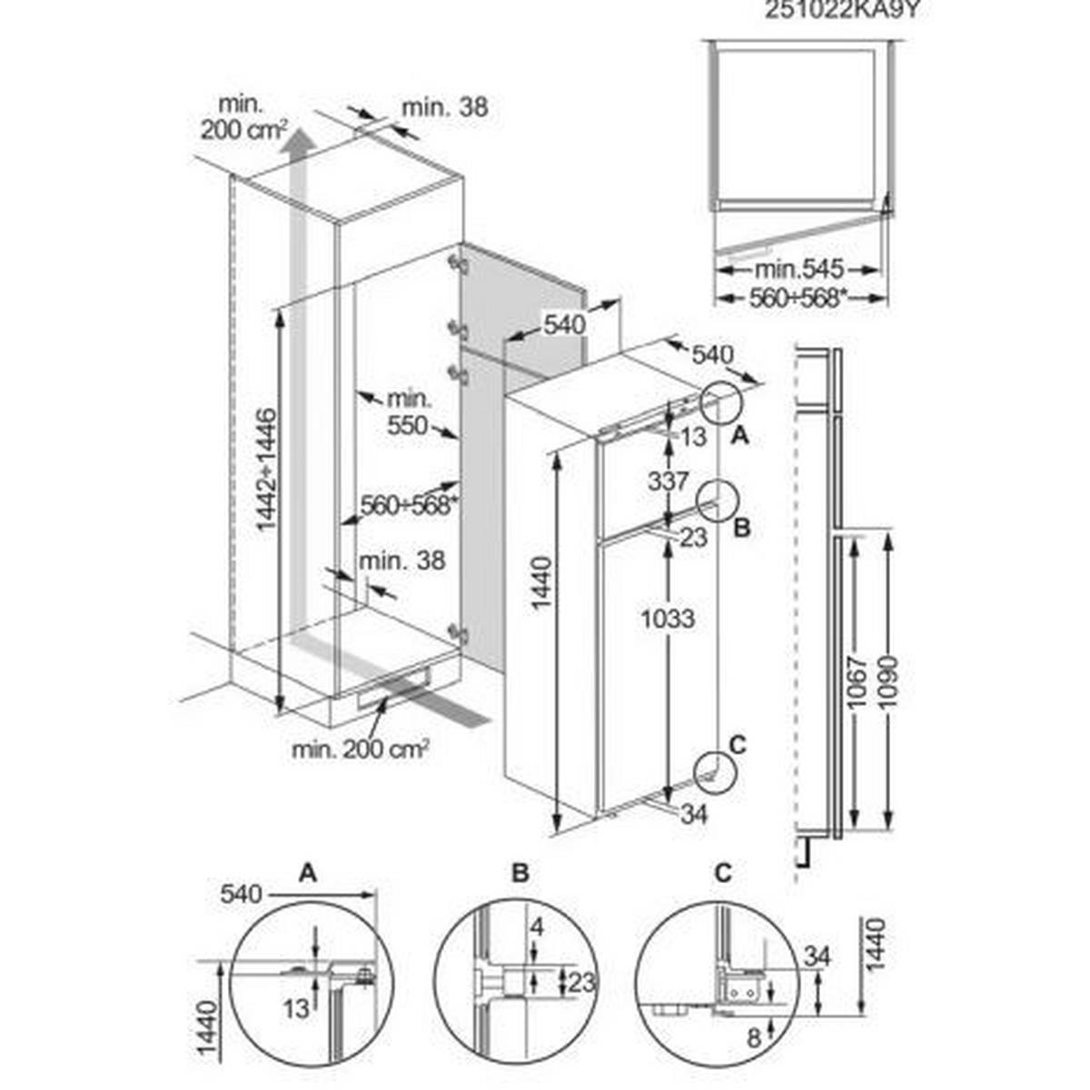 KÜHL-GEFRIER-KOMBINATION KTS3LE14S  - Weiß, Basics, Kunststoff/Metall (54/144/54cm) - Electrolux