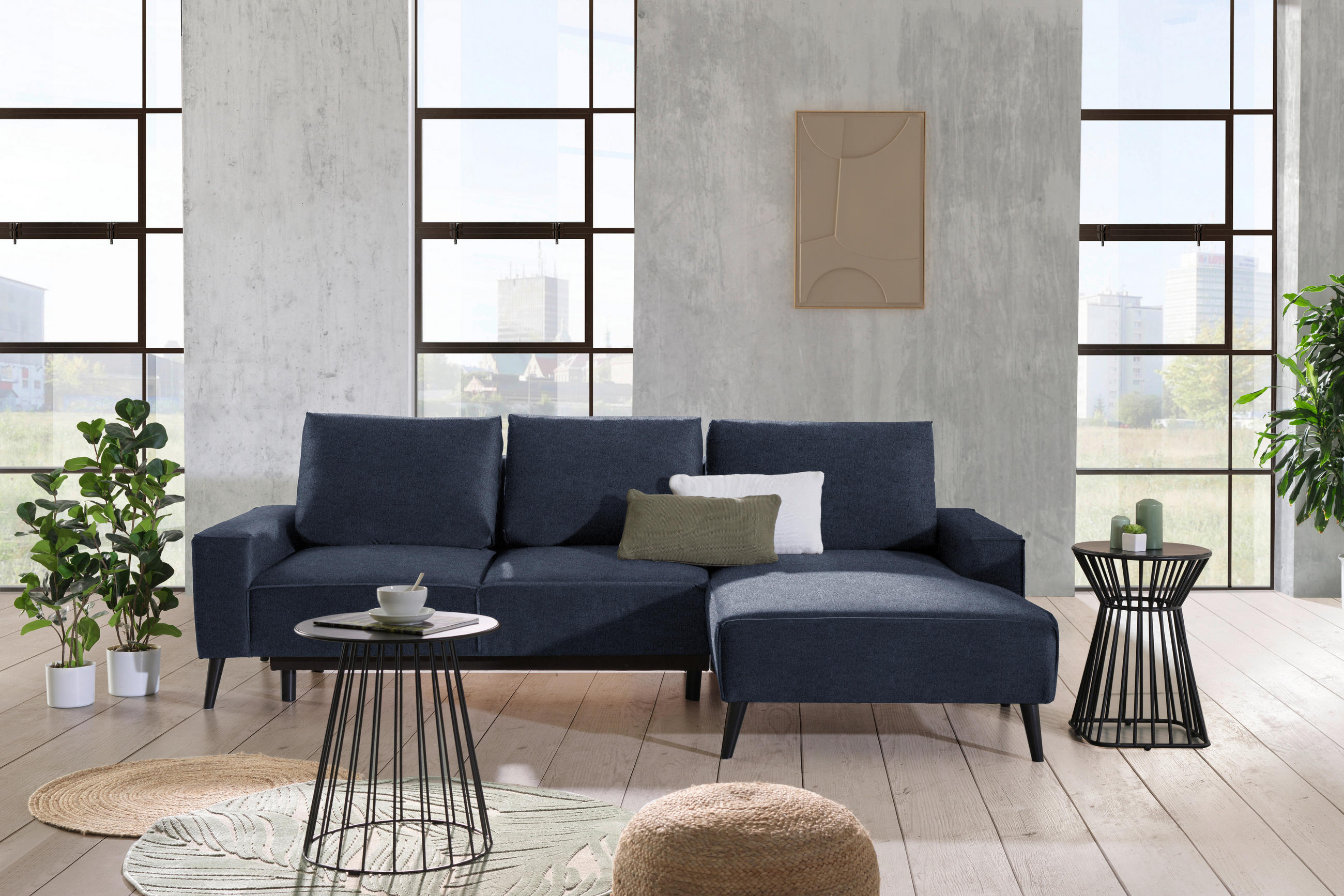 ECKSOFA in Velours Blau  - Blau/Schwarz, Basics, Holz/Textil (260/161cm) - Carryhome