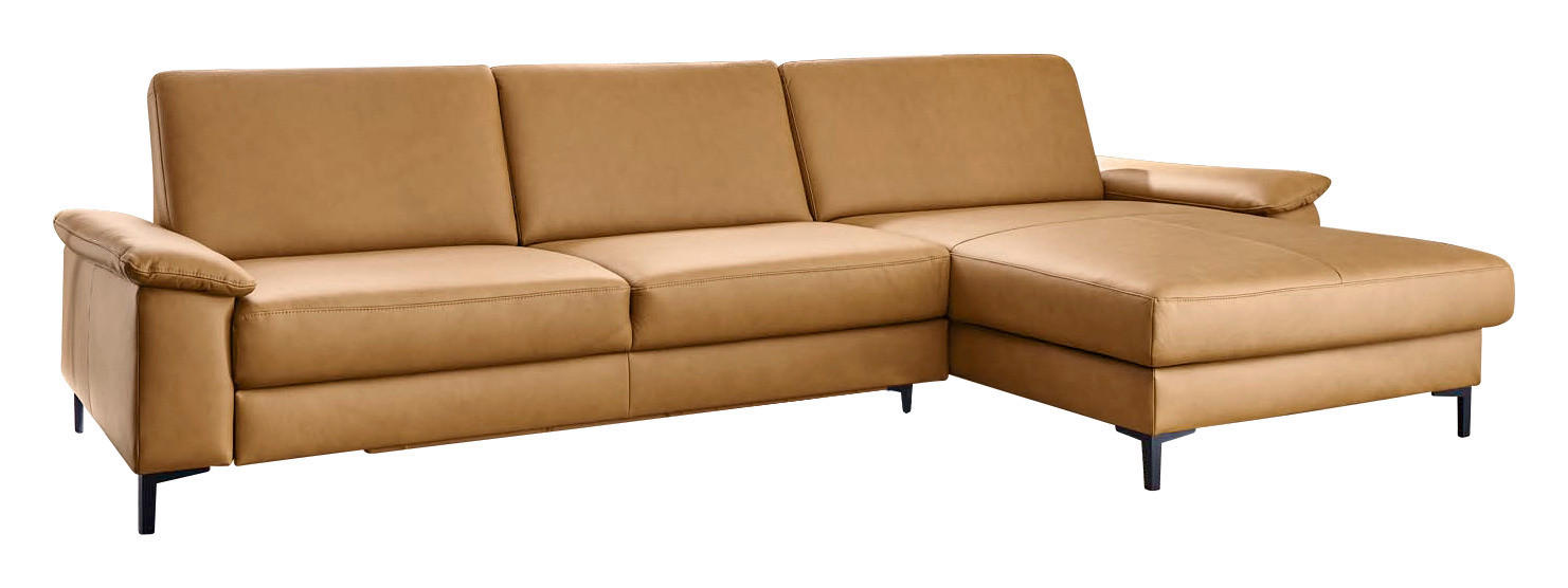 ECKSOFA in Echtleder Currygelb  - Currygelb/Schwarz, Design, Leder/Metall (334/175cm) - Dieter Knoll