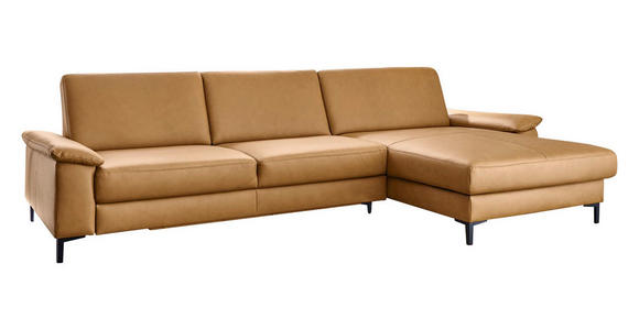 ECKSOFA Latina Plus Currygelb Echtleder  inkl.  - Currygelb/Schwarz, Design, Leder/Metall (334/175cm) - Dieter Knoll