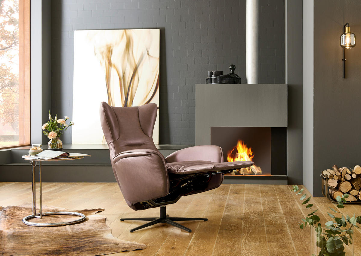 RELAXSESSEL Leder Rotbraun  - Rotbraun/Schwarz, Design, Leder/Metall (75/106/86cm) - Valdera