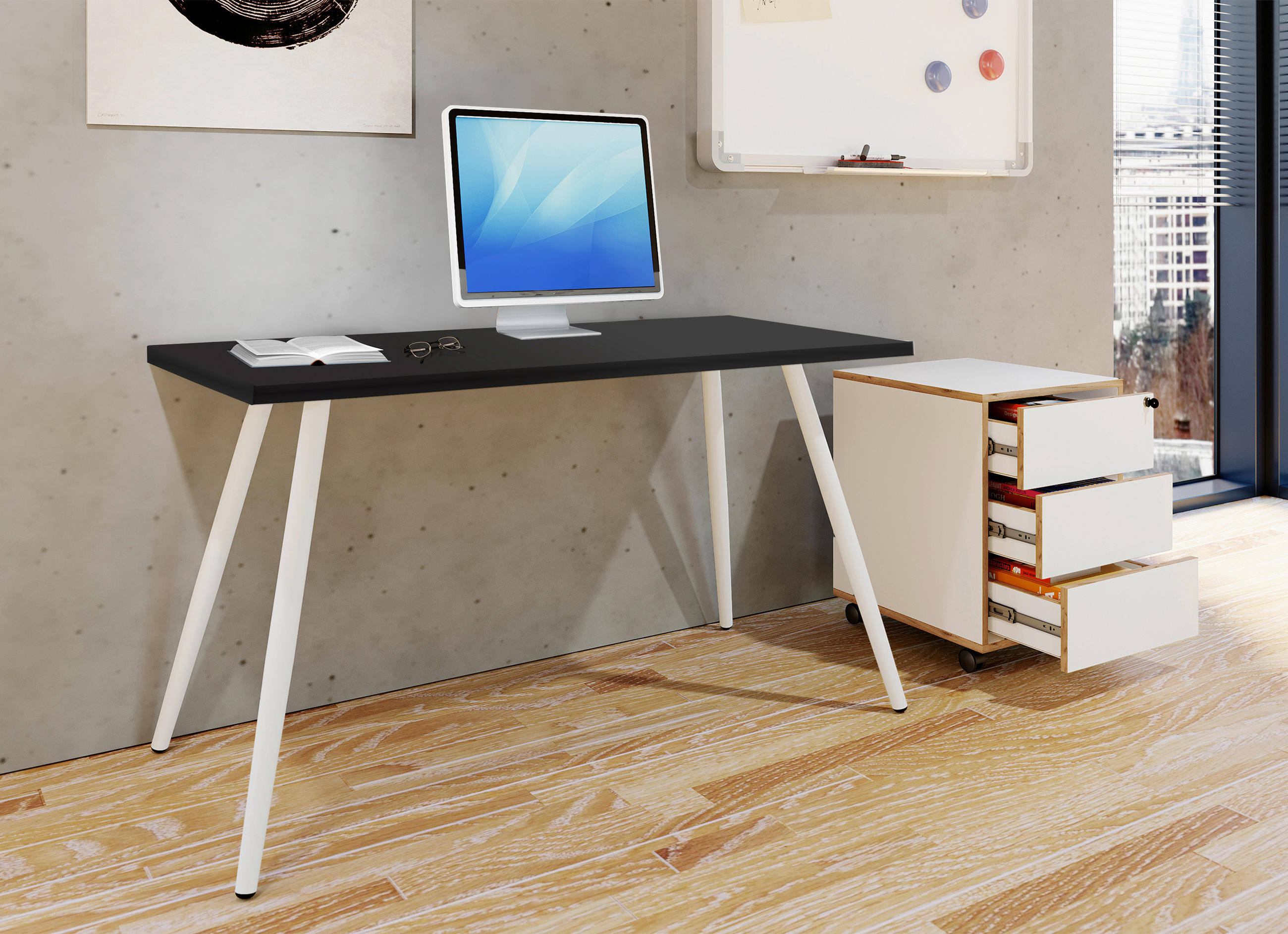 SCHREIBTISCH 110/50/70 cm in Anthrazit, Weiß - Anthrazit/Weiß, MODERN, Holzwerkstoff/Metall (110/50/70cm) - MID.YOU
