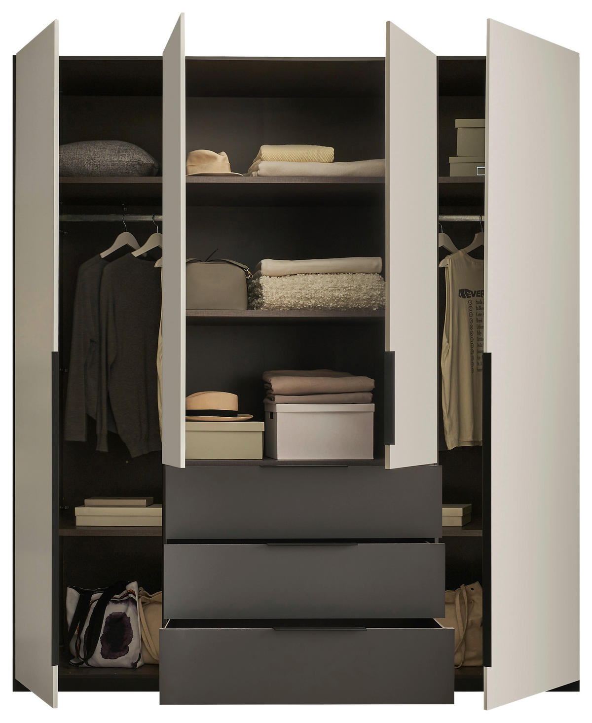 DREHTÜRENSCHRANK 200,5/225,5/60 cm,  in Graphitfarben, Hellgrau, 4-türig  - Hellgrau/Schwarz, MODERN, Holzwerkstoff/Kunststoff (200,5/225,5/60cm) - MID.YOU