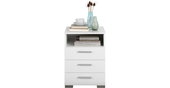 NACHTSCHRANK 45/62/35 cm - Weiß Hochglanz/Alufarben, KONVENTIONELL, Holzwerkstoff/Kunststoff (45/62/35cm) - Carryhome