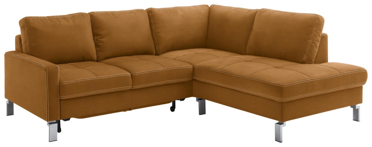 ECKSOFA in Mikrofaser Goldfarben  - Chromfarben/Beige, Design, Textil/Metall (229/200cm) - Pure Home Lifestyle