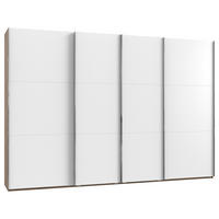 SCHWEBETÜRENSCHRANK 350/216/65 cm 4-türig Weiß, Eichefarben  - Chromfarben/Eichefarben, Basics, Holzwerkstoff/Metall (350/216/65cm) - MID.YOU