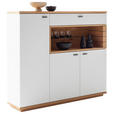 HIGHBOARD Weiß, Wildeiche  150/133/37 cm  - Wildeiche/Anthrazit, Design, Glas/Holz (150/133/37cm) - Novel