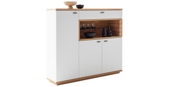HIGHBOARD Weiß, Wildeiche 150/133/37 cm - Wildeiche/Anthrazit, Design, Glas/Holz (150/133/37cm) - Novel