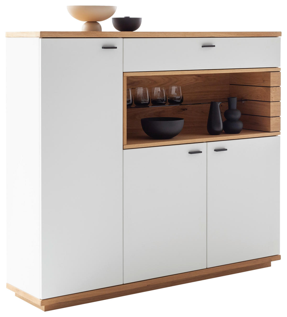 HIGHBOARD Weiß, Wildeiche  150/133/37 cm  - Wildeiche/Anthrazit, Design, Glas/Holz (150/133/37cm) - Novel