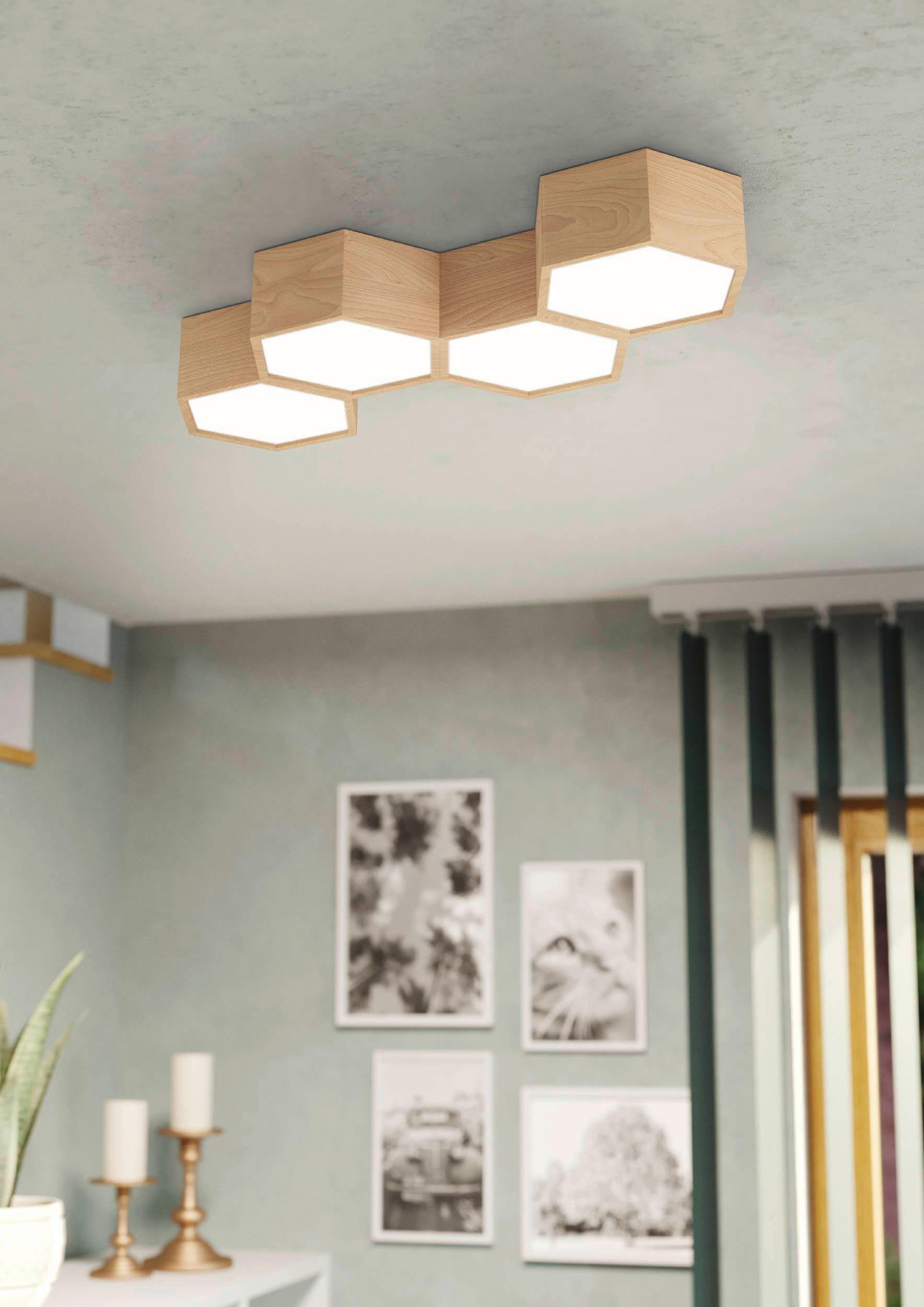 TAKLAMPA Mirlas 69/27/9 cm  - vit/brun, Natur, metall/trä (69/27/9cm) - Eglo