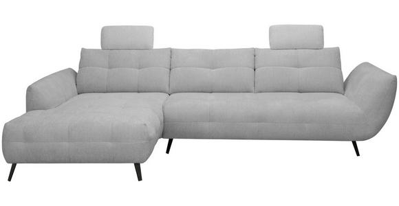 ECKSOFA Grau Chenille Armlehnenkissen, Rücken echt, Sitztiefenverstellung  - Schwarz/Grau, KONVENTIONELL, Textil/Metall (215/313cm) - Hom`in