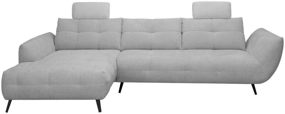 ECKSOFA Grau Chenille Armlehnenkissen, Rücken echt, Sitztiefenverstellung  - Schwarz/Grau, KONVENTIONELL, Textil/Metall (215/313cm) - Hom`in