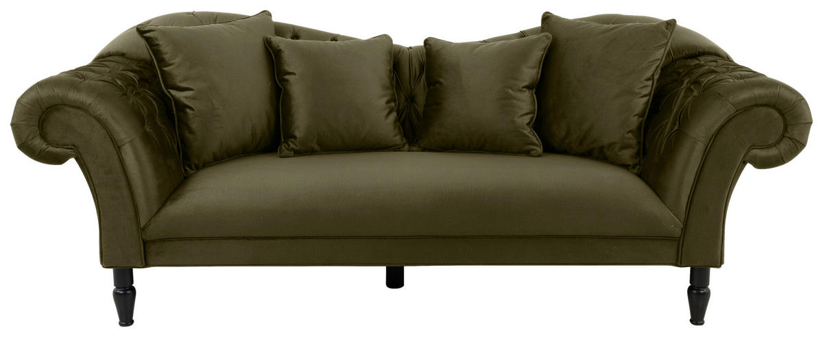 3-SITZER-SOFA Velours Olivgrün  - Schwarz/Olivgrün, Design, Holz/Textil (242/91/104cm) - MID.YOU