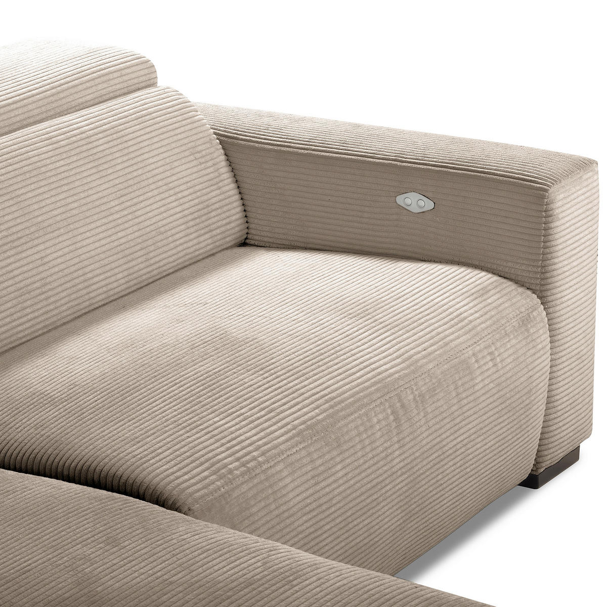 ECKSOFA RENO Hellgrau Cord Relaxfunktion, Kopfteilverstellung  - Hellgrau/Schwarz, Design, Kunststoff/Textil (184/248cm) - Livetastic