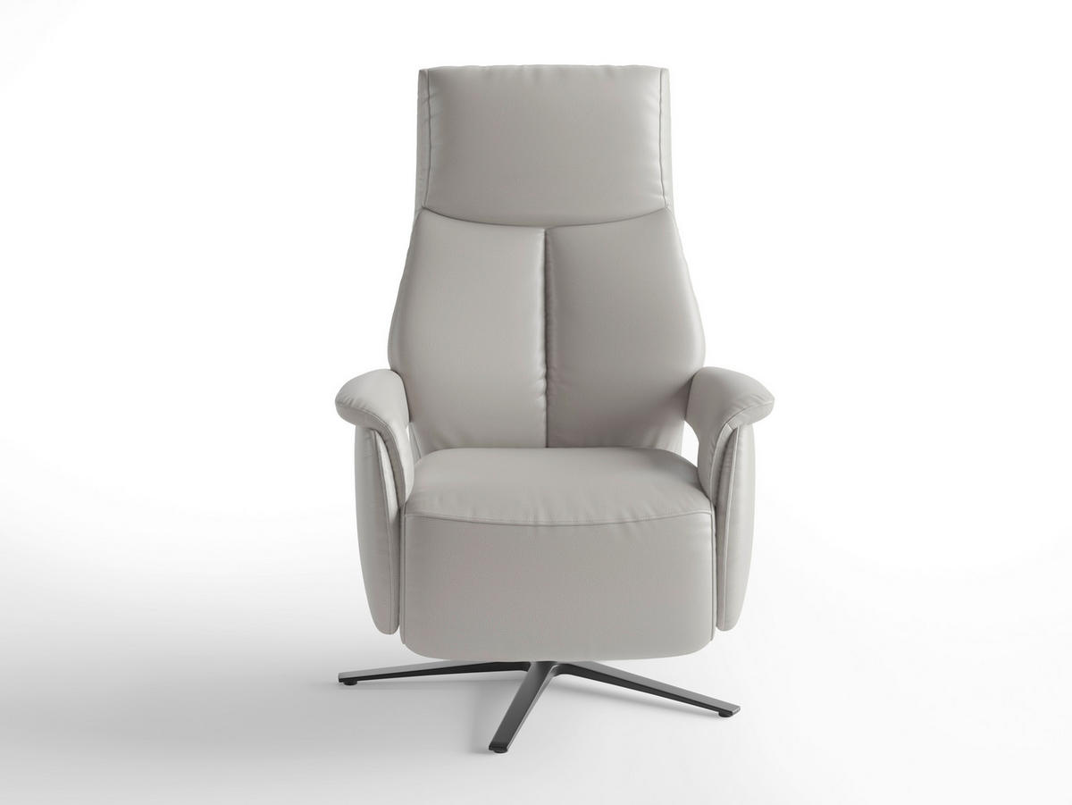 RELAXSESSEL TV LAZY E XS1 Echtleder Kopfteilverstellung, Rücken echt    - Hellgrau/Schwarz, Basics, Leder/Metall (75/110/85cm) - Sit & More