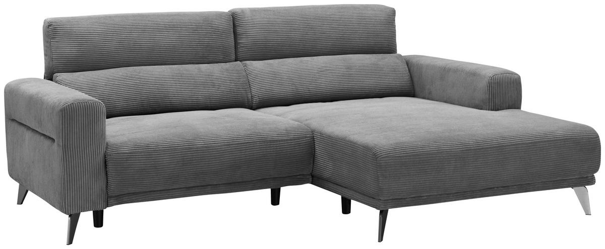 ECKSOFA Hellgrau Cord  - Silberfarben/Hellgrau, KONVENTIONELL, Textil/Metall (258/170cm) - Livetastic