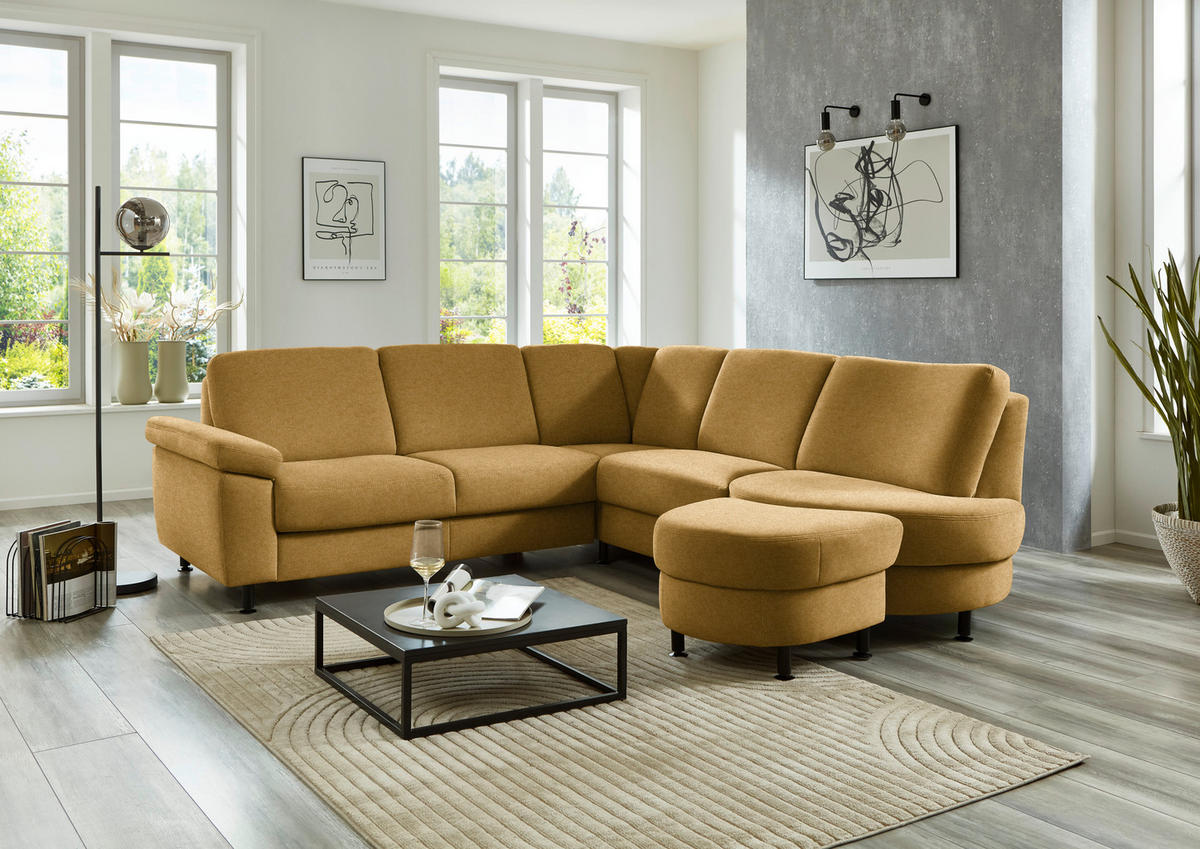 ECKSOFA Flachgewebe Currygelb  - Currygelb/Schwarz, Konventionell, Textil/Metall (248/252cm) - Beldomo Comfort