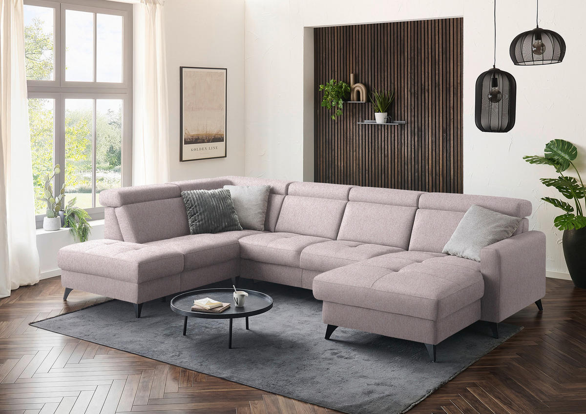 WOHNLANDSCHAFT Flachgewebe Altrosa  - Schwarz/Altrosa, Konventionell, Textil/Metall (215/333/174cm) - Beldomo System