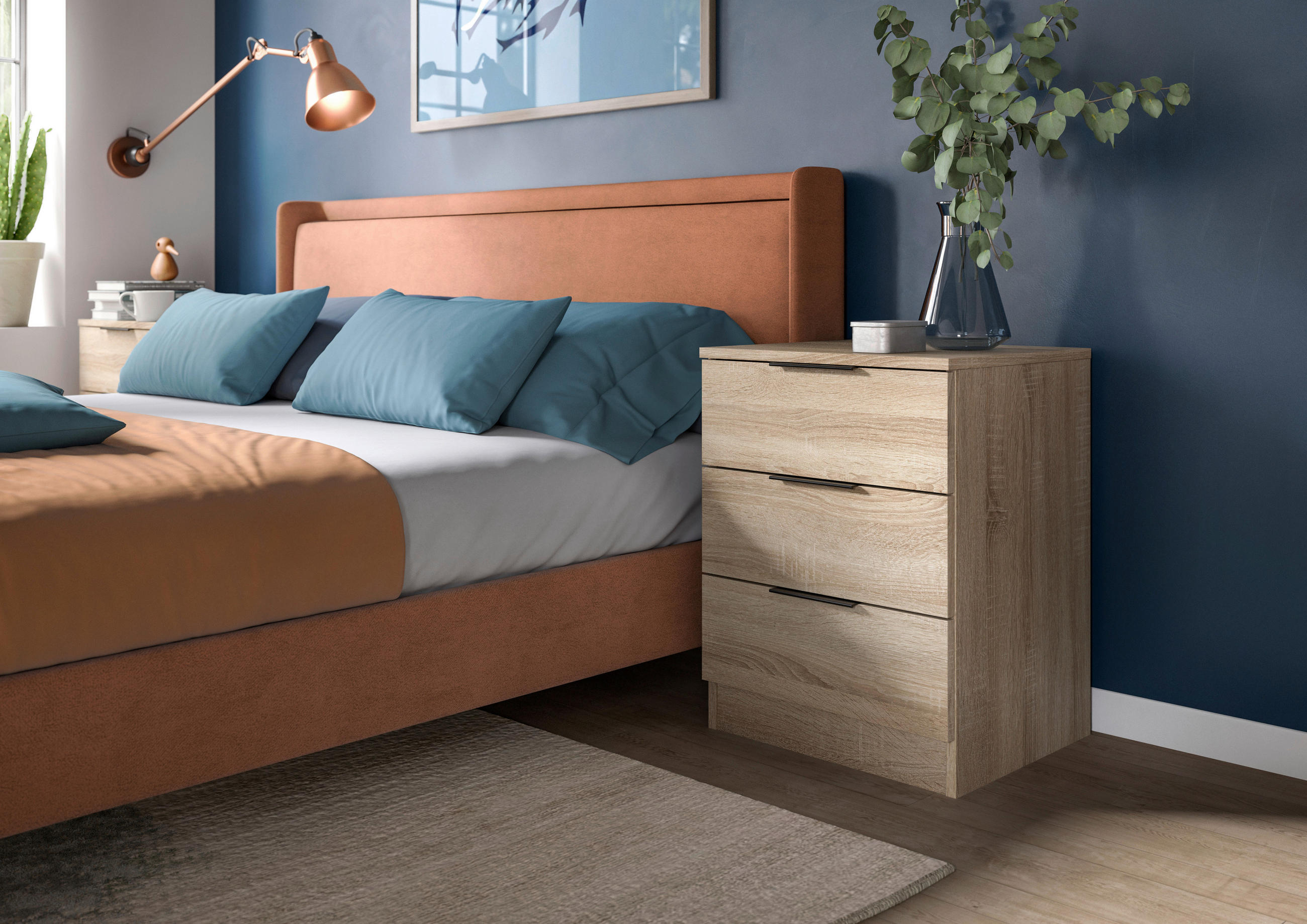 NACHTSCHRANK 45/60/40 cm  - Schwarz/Sonoma Eiche, MODERN, Holzwerkstoff/Kunststoff (45/60/40cm) - MID.YOU