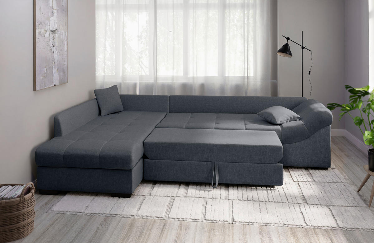 ECKSCHLAFSOFA in Anthrazit Textil   - Anthrazit/Schwarz, Modern, Holz/Textil (202/298cm) - MID.YOU
