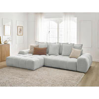 ECKSCHLAFSOFA EVEREST  mit Rücken echt, Armteil links, Armteil rechts Flachgewebe Hellgrau  - Hellgrau/Schwarz, MODERN, Kunststoff/Textil (180/318cm) - Livetastic