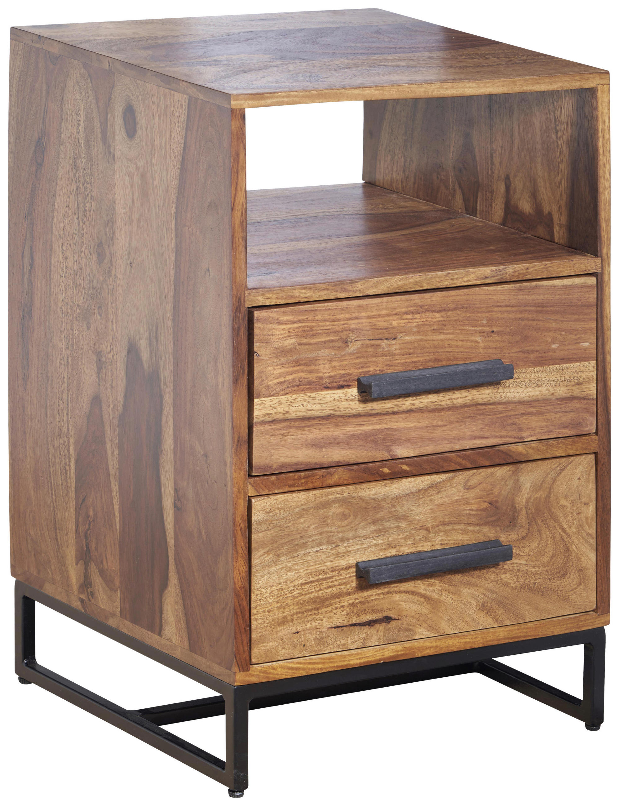 NACHTTISCH 40/66/35 cm in massiv Sheesham Sheeshamfarben - Sheeshamfarben/Schwarz, Design, Holz/Metall (40/66/35cm) - MID.YOU