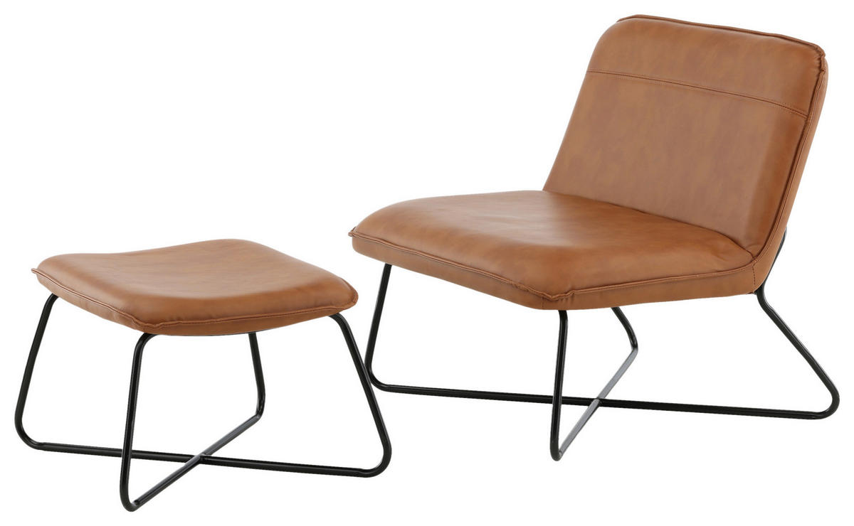 FÅTÖLJ MED FOTPALL i metall, textil brun, svart  - brun/svart, Design, metall/textil (78/71/75cm) - Livetastic