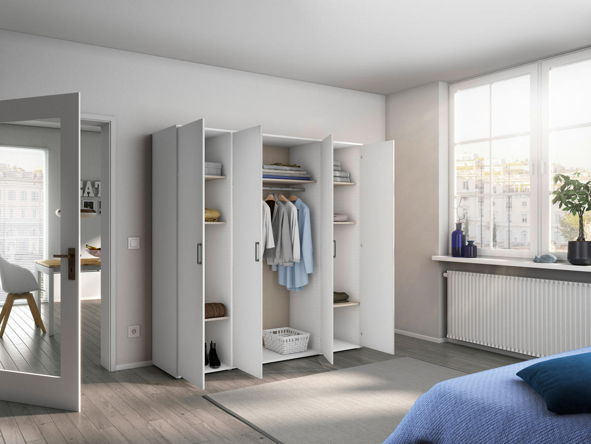 DREHTÜRENSCHRANK 187/194/53 cm 4-türig Weiß  - Weiß/Grau, MODERN, Holzwerkstoff/Kunststoff (187/194/53cm) - Rauch Möbel